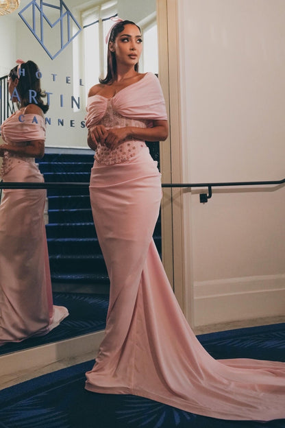Off-the-Shoulder Mermaid Gown with Lace Corset
