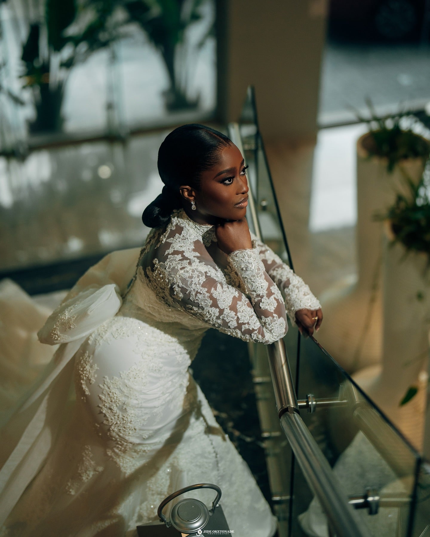 High Neck Mermaid Wedding Dress with Detachable Train