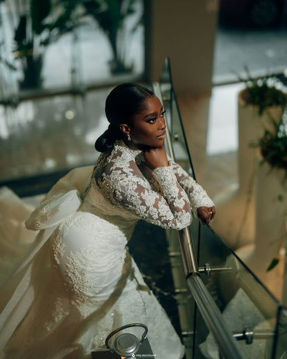 High Neck Mermaid Wedding Dress with Detachable Train