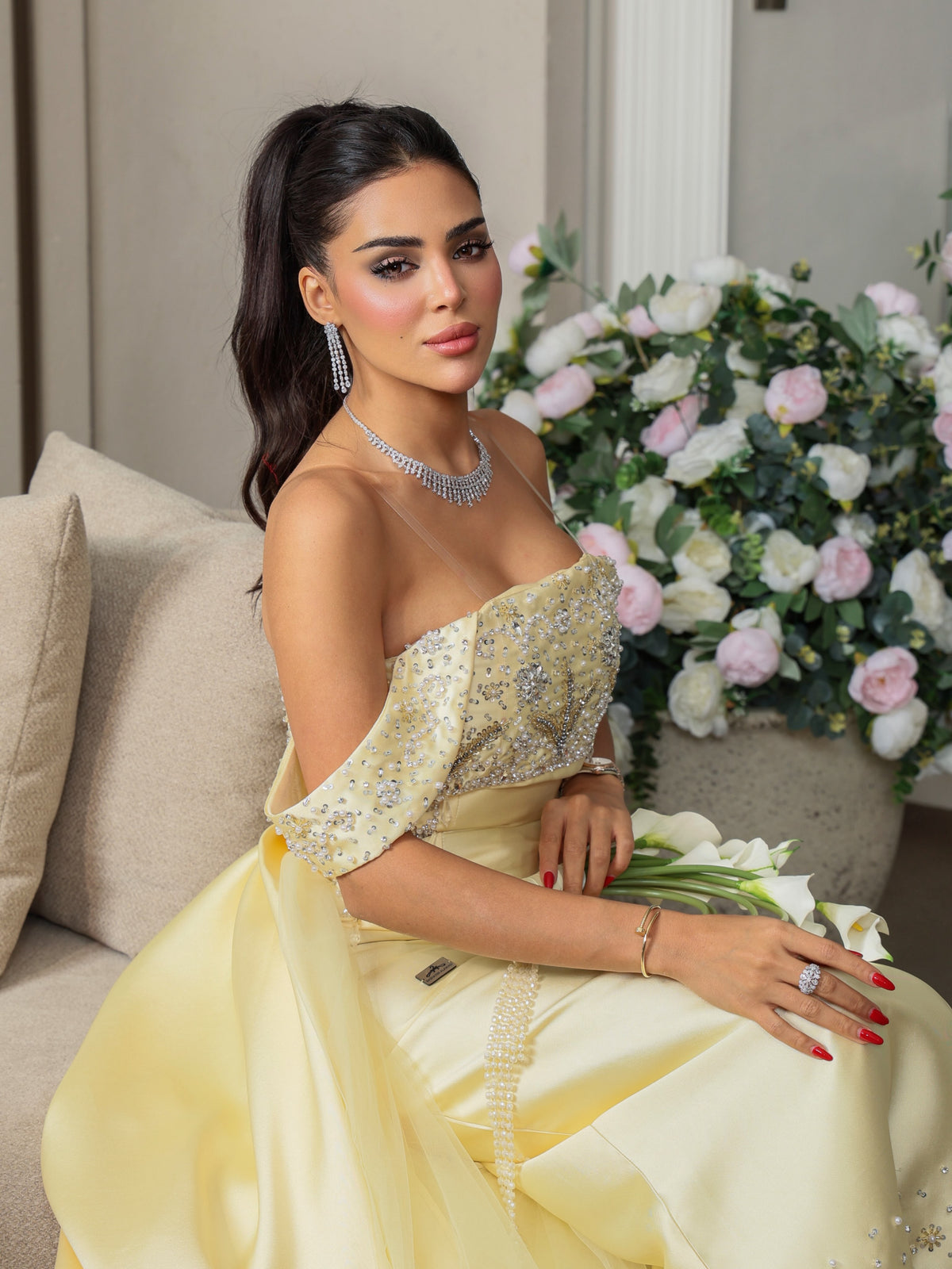 Embellished Off-the-Shoulder Gown with Overskirt
