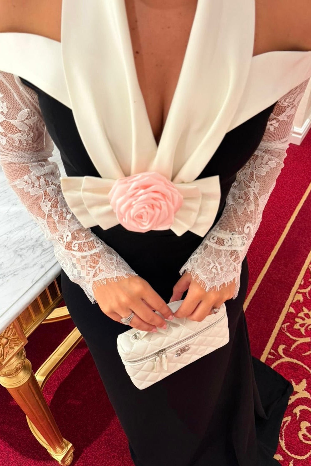 Halter Neck Sheath Gown with Lace Sleeves