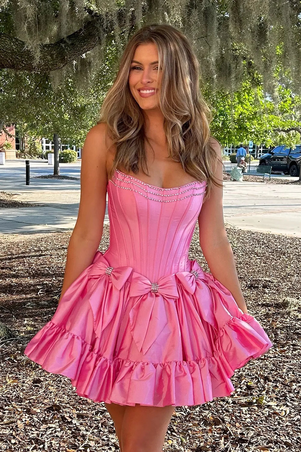 Strapless Corset Bow Fit and Flare Mini Dress