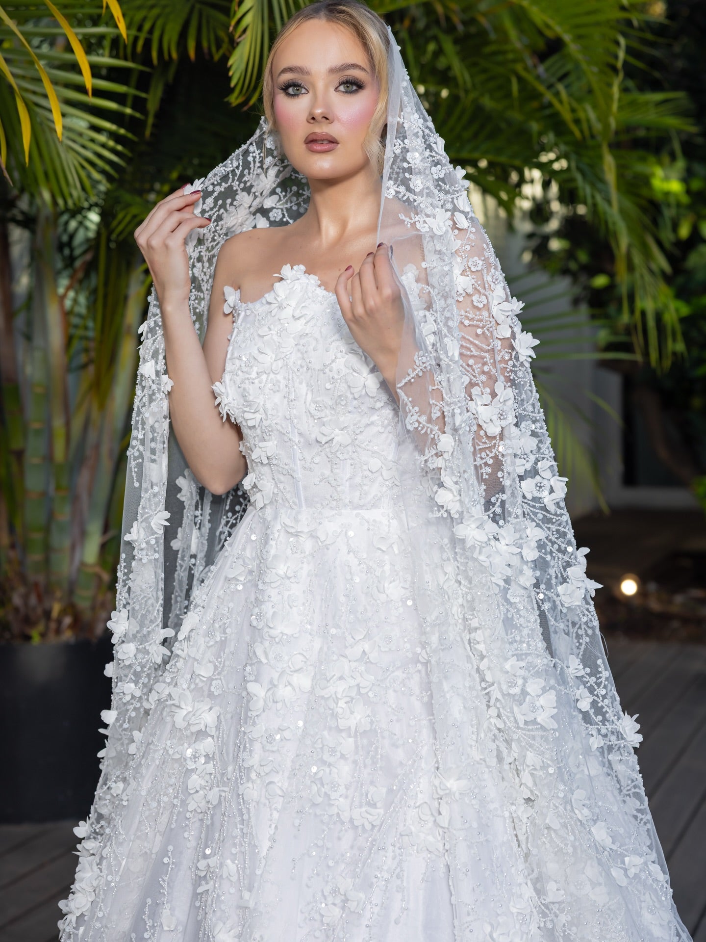 Strapless 3D Floral Corset A-Line Wedding Dress
