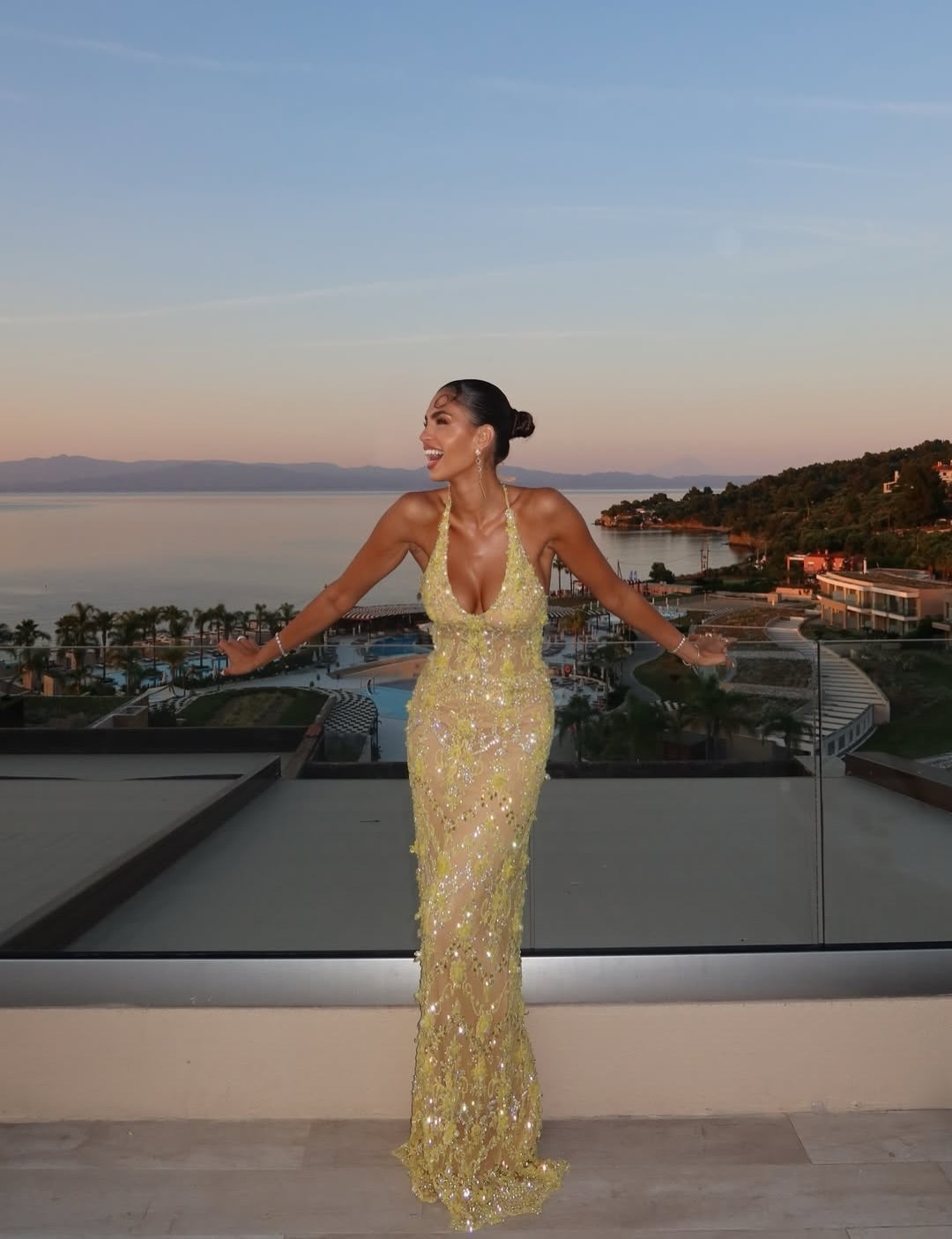 Halter Deep V-Neck Lace Applique Gown