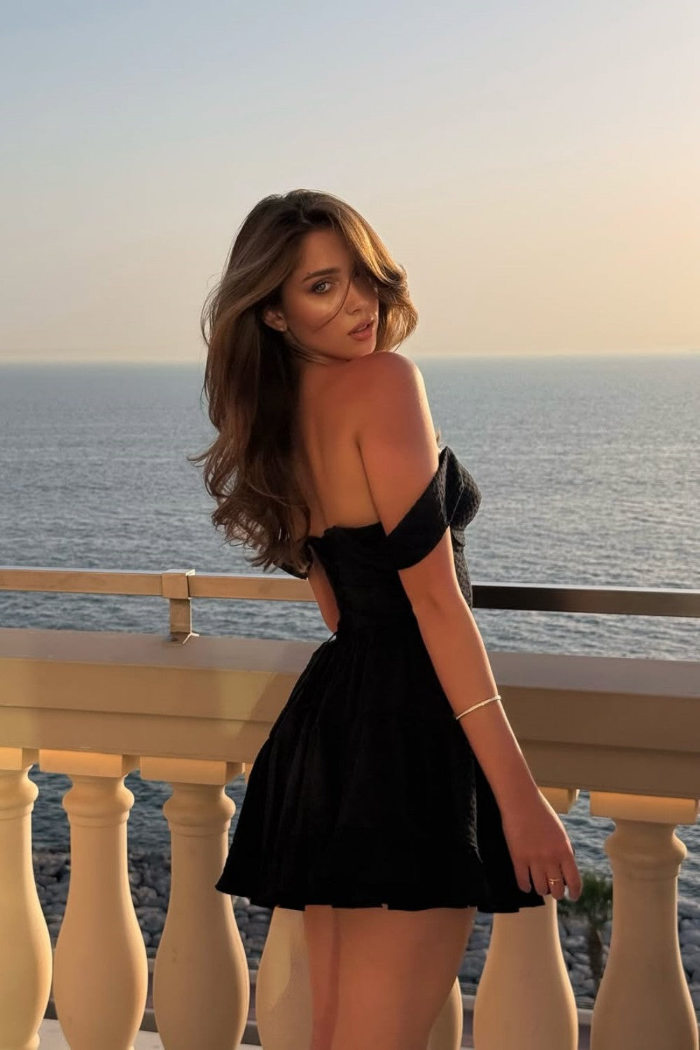Off-the-Shoulder Sweetheart Tiered Mini Dress