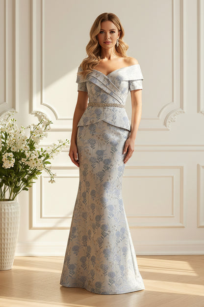 Off-the-Shoulder Peplum Jacquard Mermaid Gown