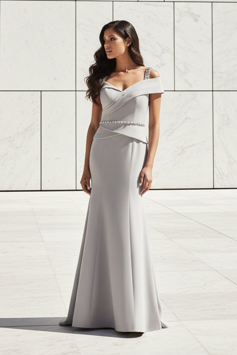 Off Shoulder Mermaid Gown with Beaded Straps & Belt