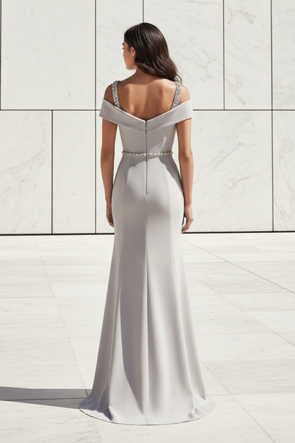 Off Shoulder Mermaid Gown with Beaded Straps & Belt