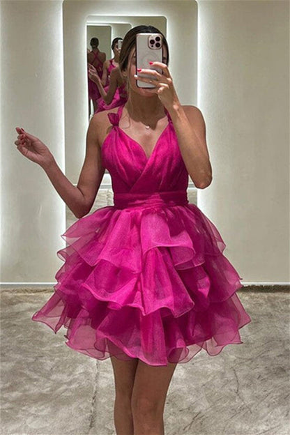 Tiered Ruffle Mini Dress with Crisscross Back