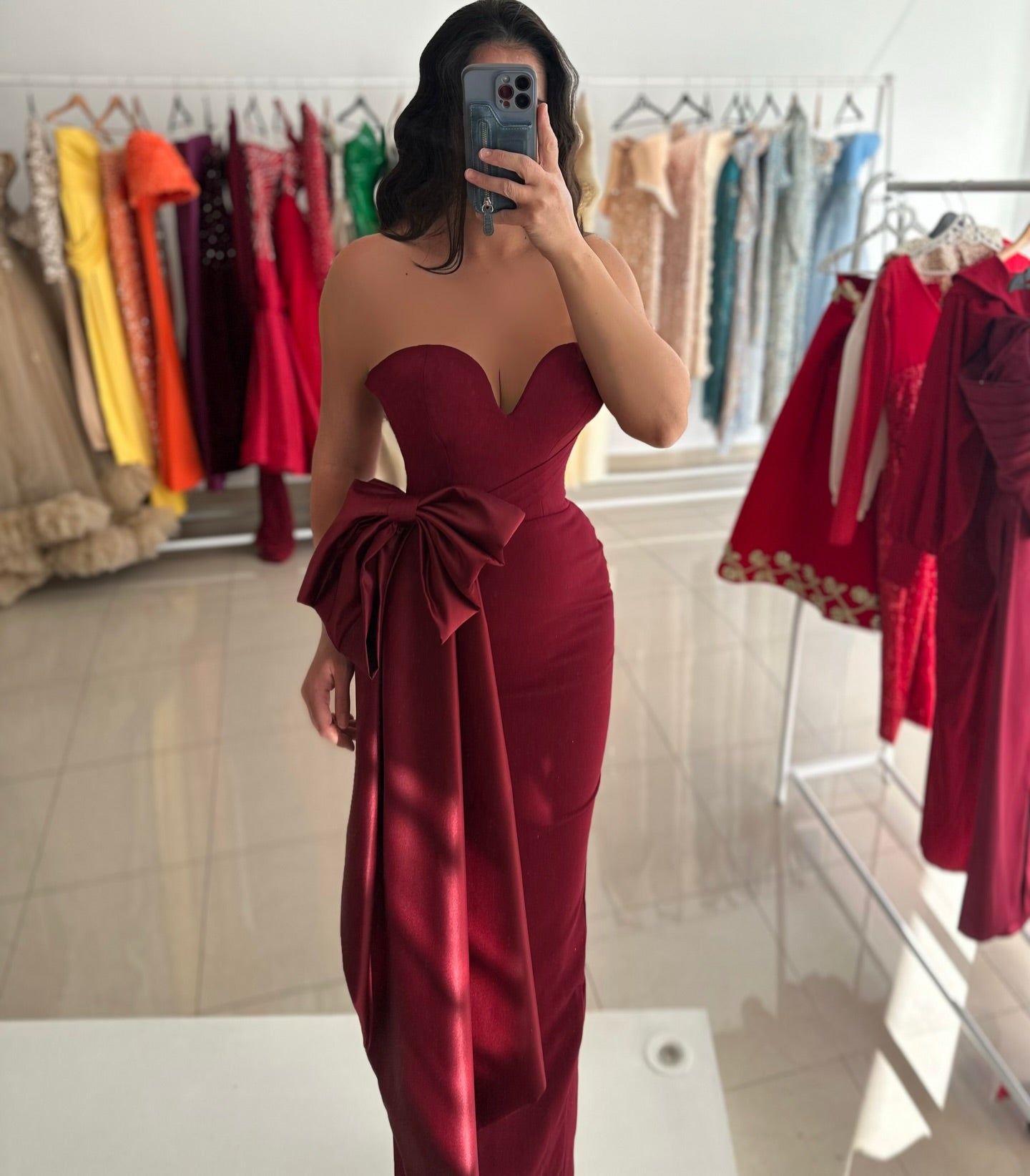 Strapless Sweetheart Evening Dress with Side Bow