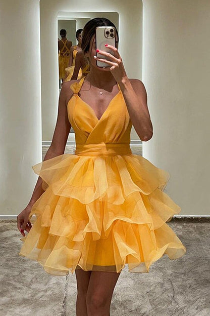 Tiered Ruffle Mini Dress with Crisscross Back