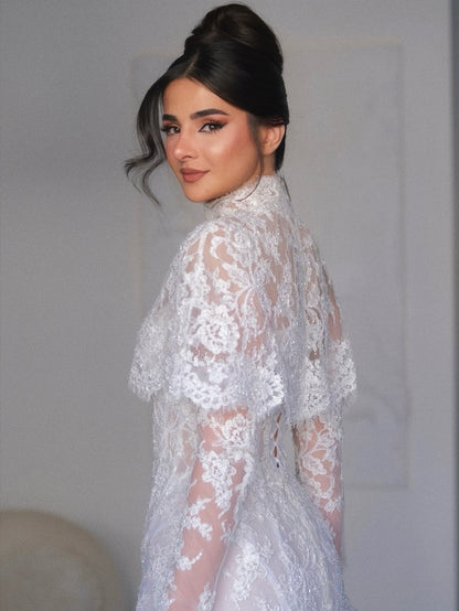 Illusion High Neck Lace Mermaid Bridal Gown