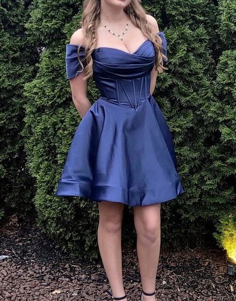 Off-the-Shoulder Corset Satin Homecoming Dress