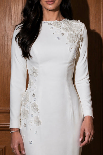 Embellished Floral Long Sleeve Column Gown