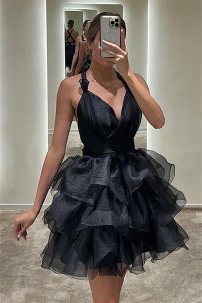 Tiered Ruffle Mini Dress with Crisscross Back