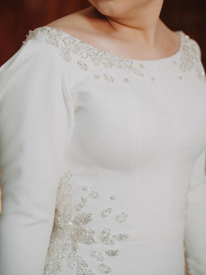 Long Sleeve Crepe Mermaid Wedding Dress with Train