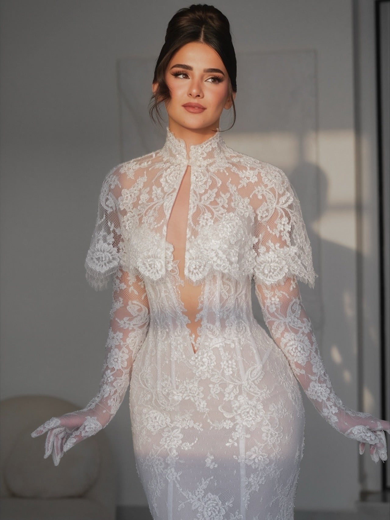 Illusion High Neck Lace Mermaid Bridal Gown