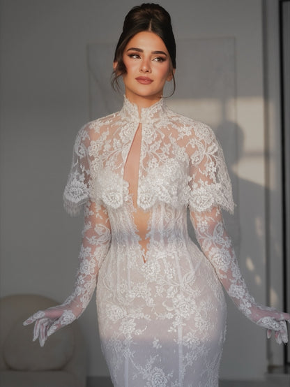 Illusion High Neck Lace Mermaid Bridal Gown