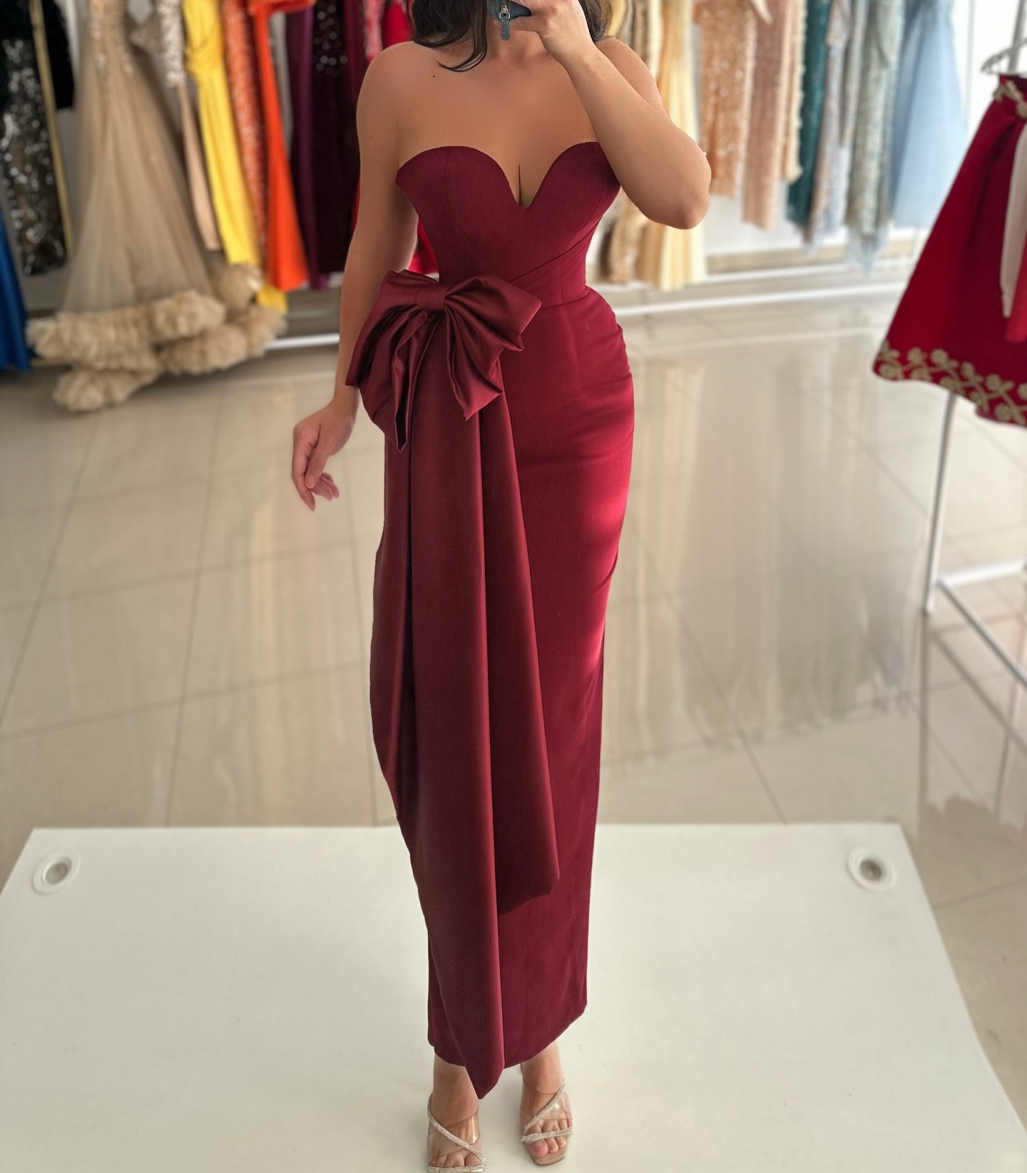 Strapless Sweetheart Evening Dress with Side Bow