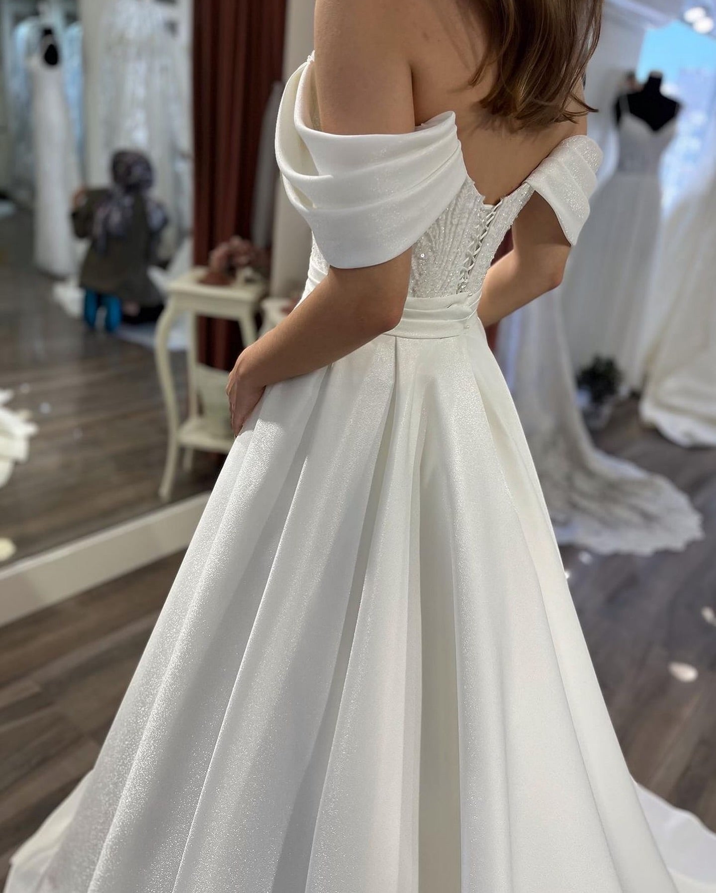 Beaded Off-the-Shoulder Corset Back Wedding Dress