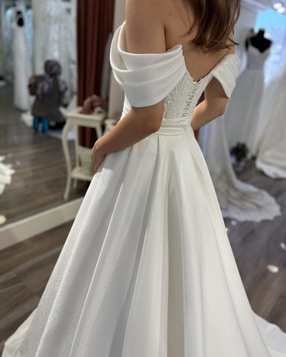 Beaded Off-the-Shoulder Corset Back Wedding Dress