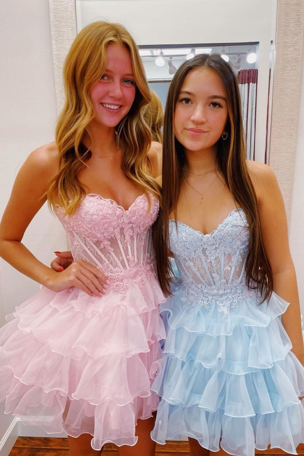 Corset Tulle Ruffle Tiered Homecoming Mini Dress
