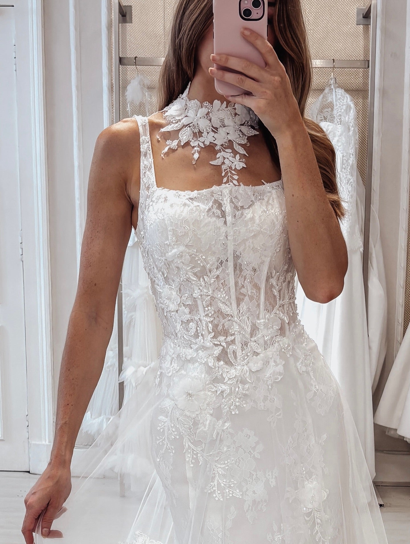 Corset A-Line Wedding Dress with 3D Floral Collar