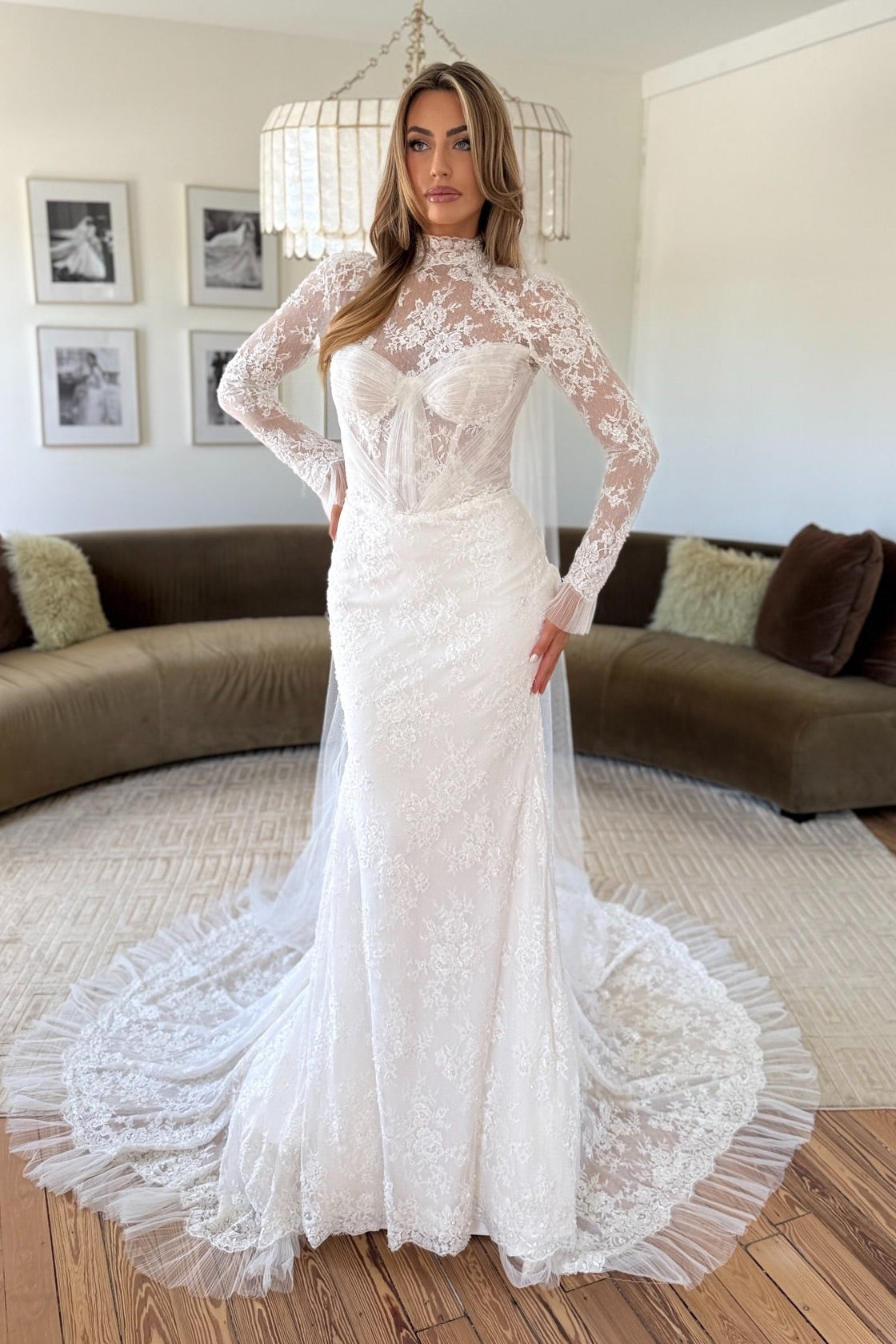 Long Sleeve Lace Mermaid Wedding Dress with Train