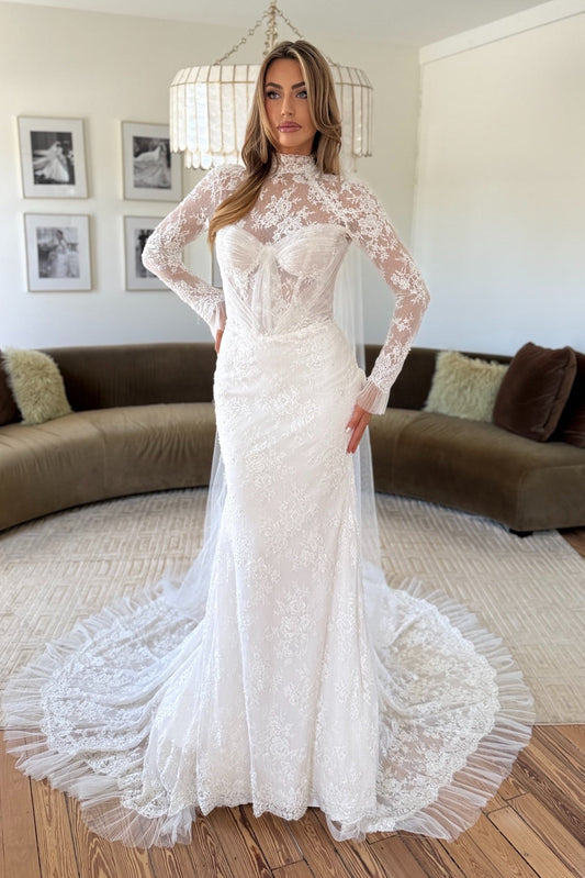 Long Sleeve Lace Mermaid Wedding Dress with Train