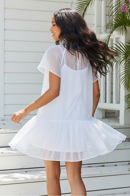 High Neck Organza Mini Dress with Bow Back