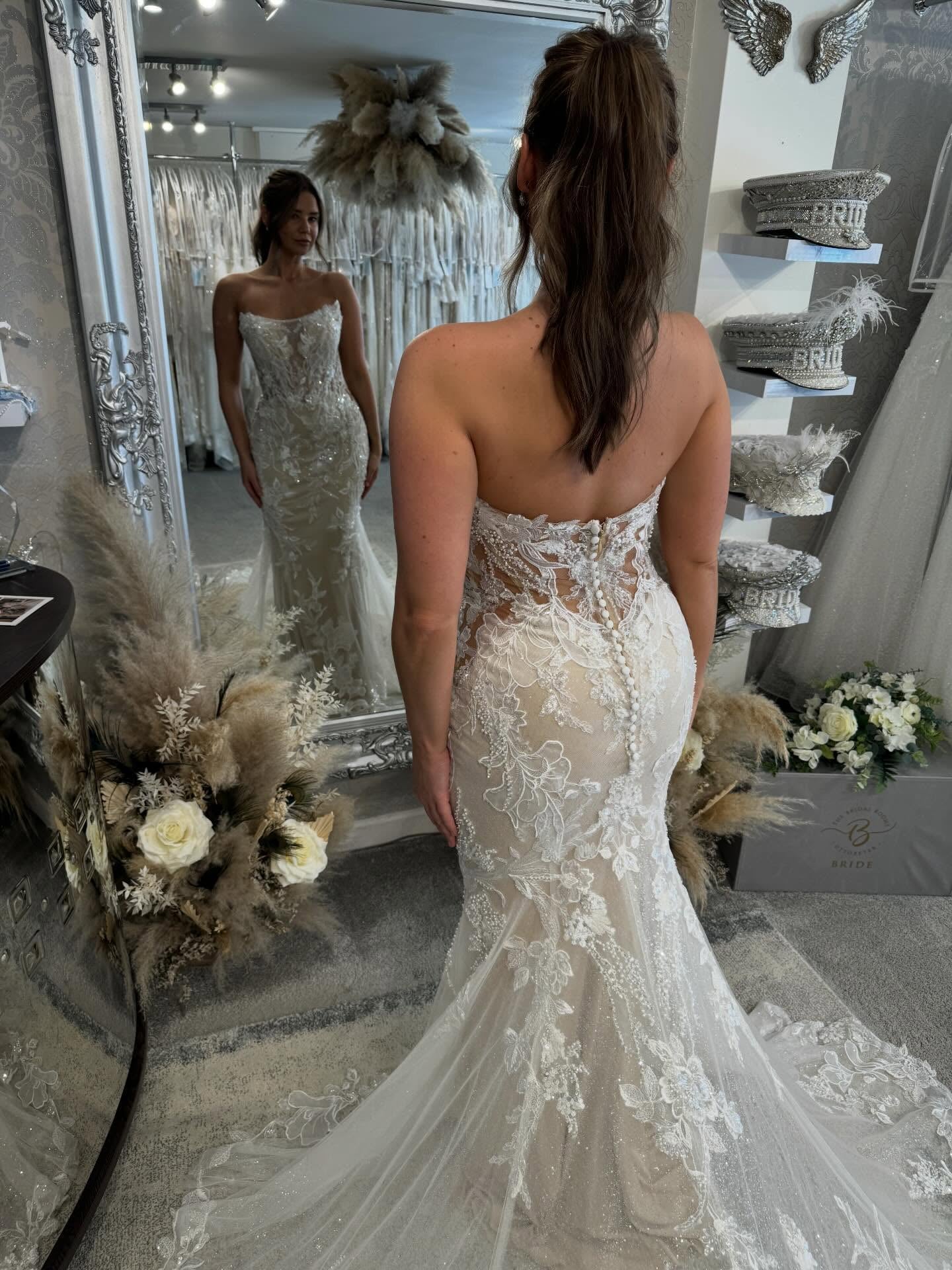 Strapless Mermaid Lace Wedding Dress with Chapel Train