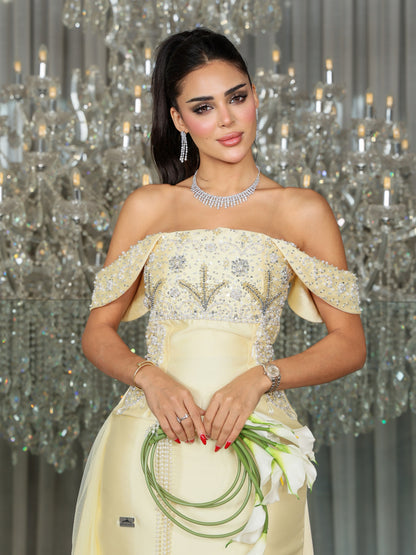 Embellished Off-the-Shoulder Gown with Overskirt