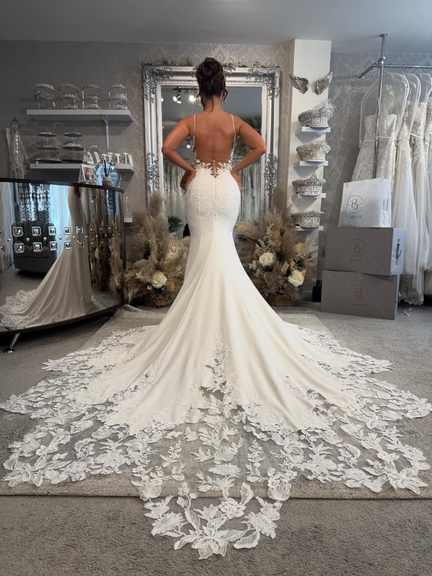 Mermaid Lace Bodice Wedding Dress with Spaghetti Straps
