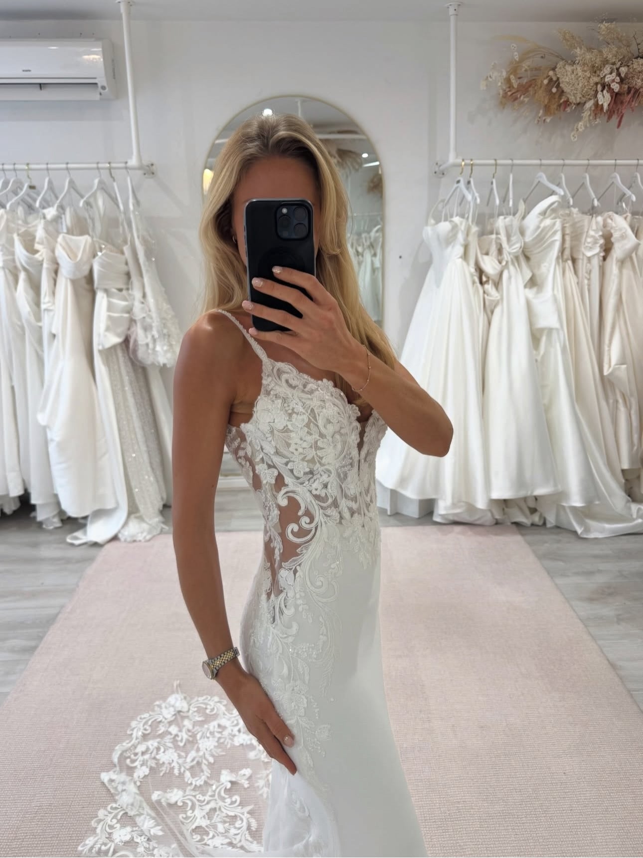 Spaghetti Strap Lace and Crepe Mermaid Wedding Gown