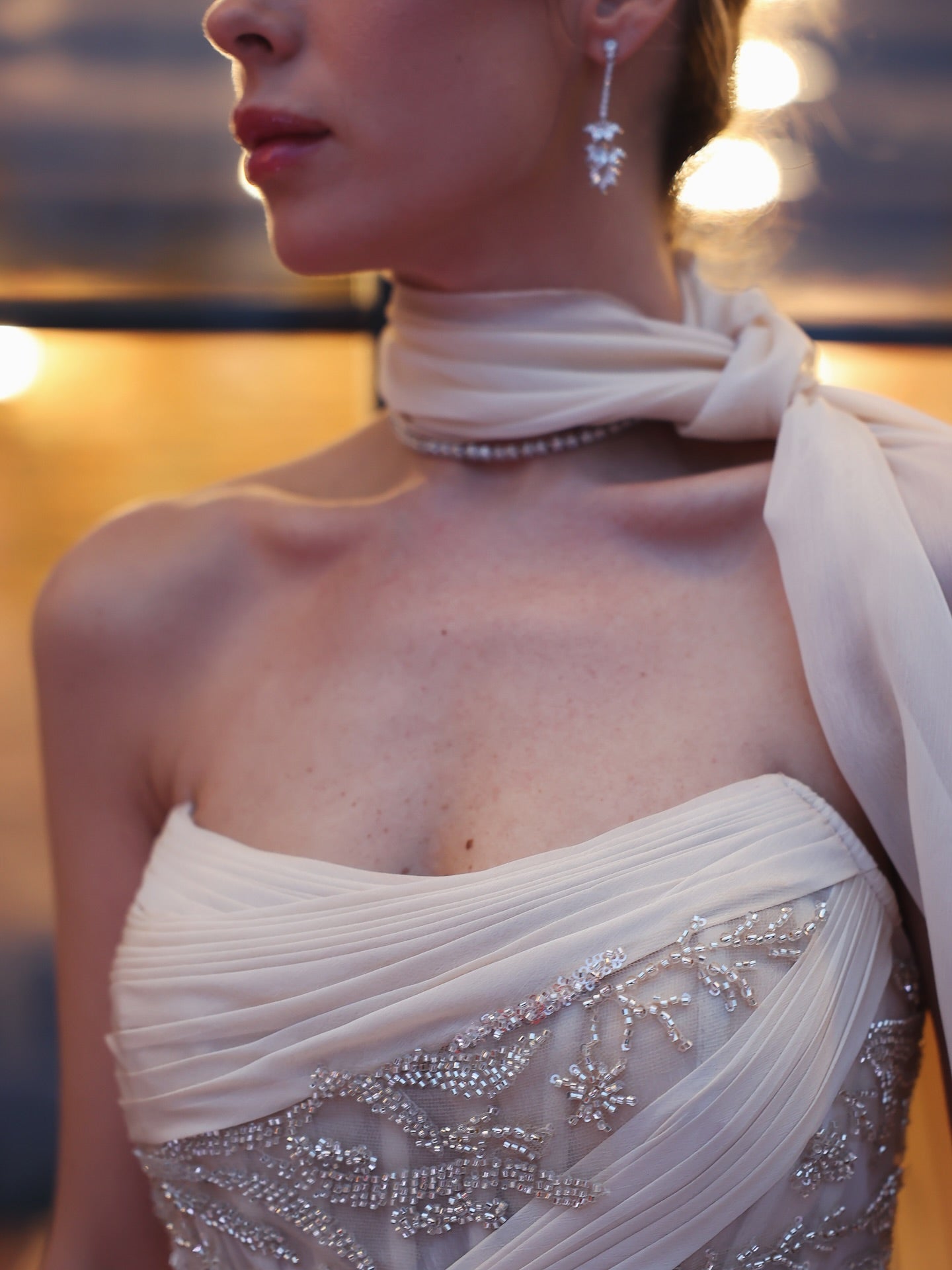 Strapless Beaded Corset Evening Gown with Cape