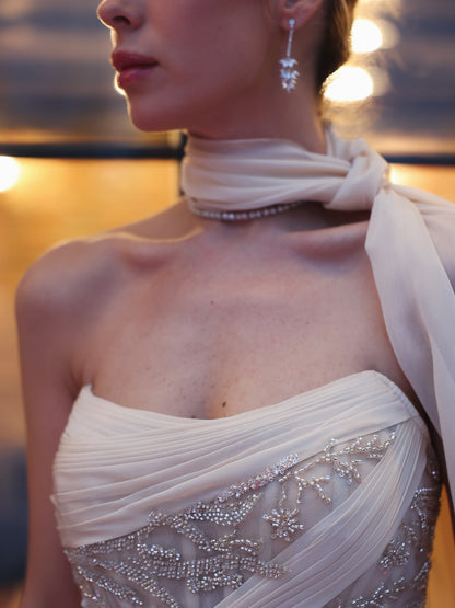 Strapless Beaded Corset Evening Gown with Cape