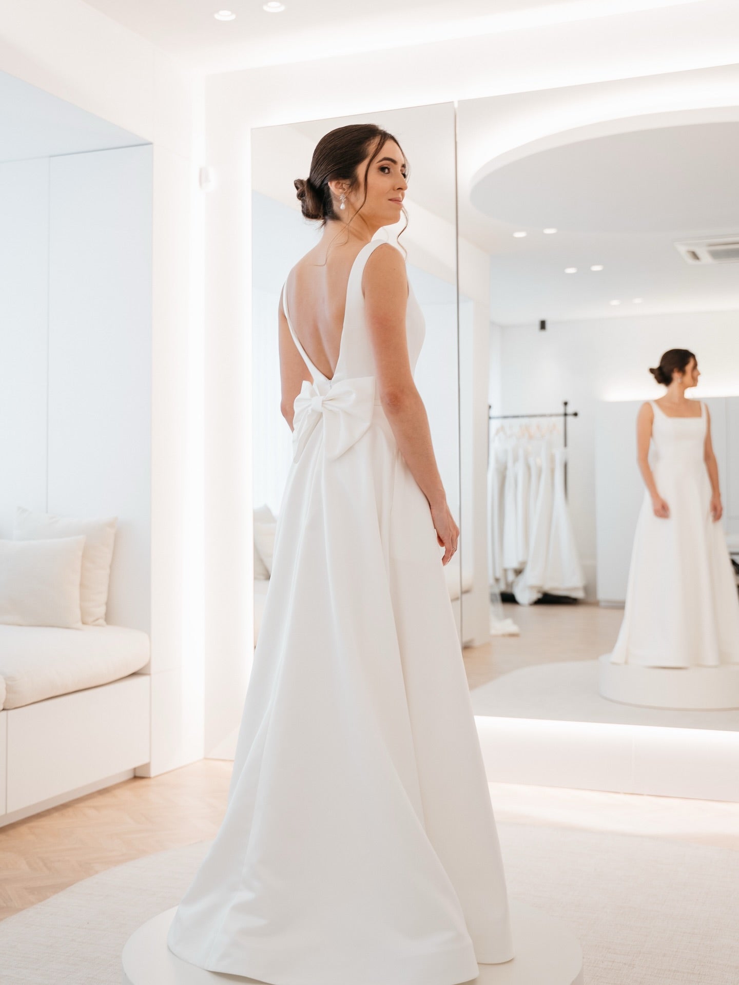 Square Neck A-Line Wedding Dress with Back Bow