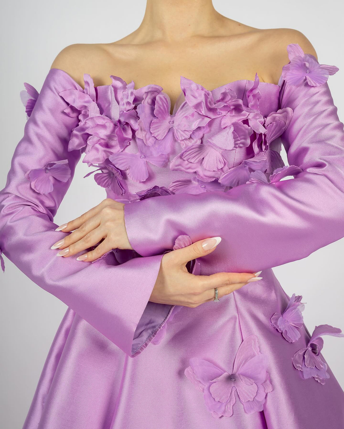 Off-the-Shoulder Long Sleeve Butterfly Ball Gown