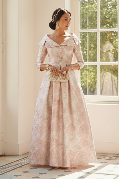 Elegant Jacquard A-Line Dress with Portrait Collar