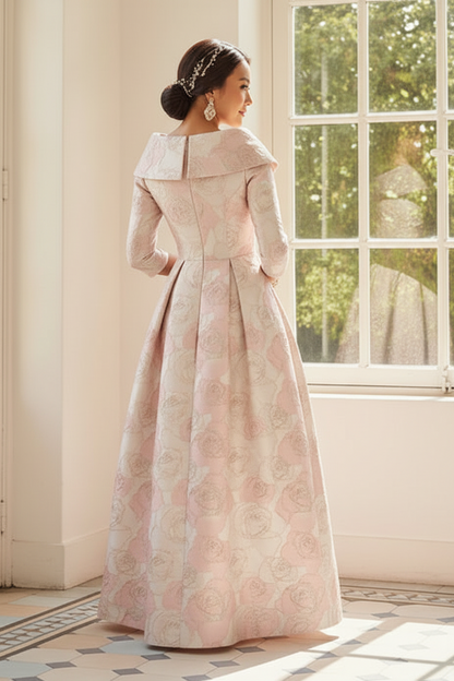 Elegant Jacquard A-Line Dress with Portrait Collar