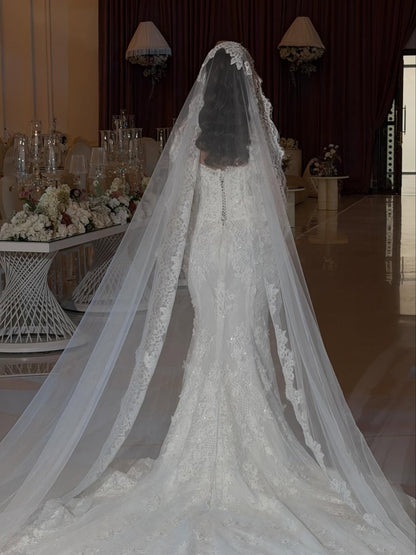 High Neck Lace Mermaid Wedding Dress with Corset