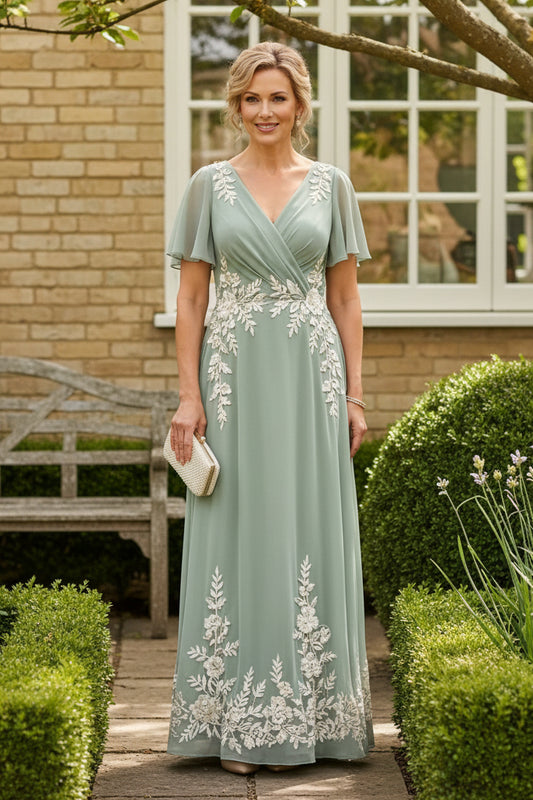 Floral Lace Applique Chiffon Wrap Maxi Dress