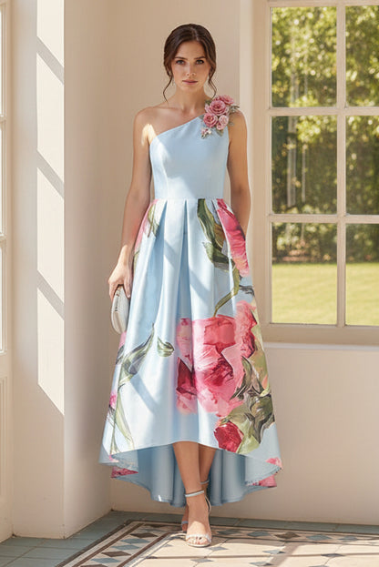 One-Shoulder Floral High-Low A-Line Dress