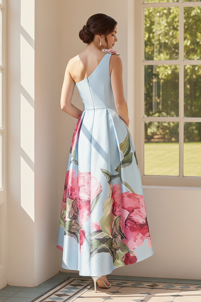 One-Shoulder Floral High-Low A-Line Dress