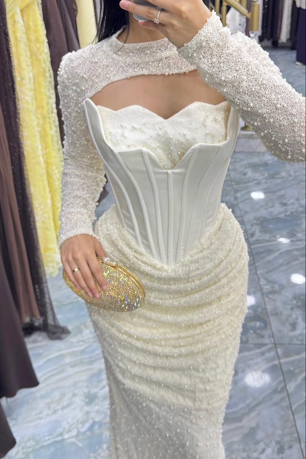 Corset Evening Gown with Pearl Embellishments