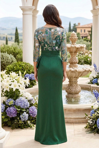 Embroidered Illusion Evening Gown with Peplum Detail
