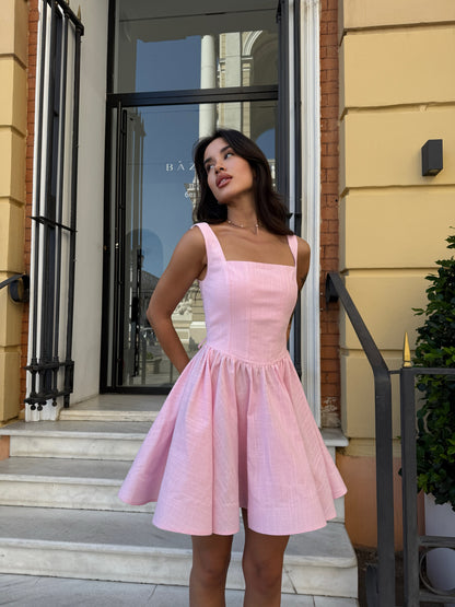 Square Neck Corset Back Mini A-Line Dress