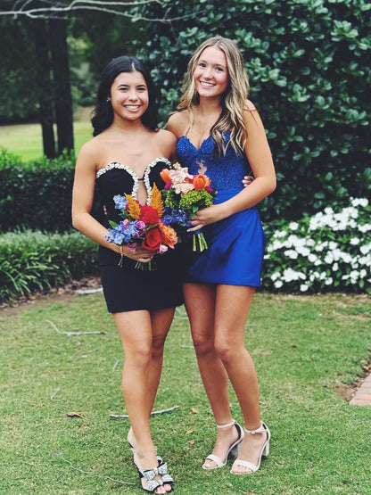 Strapless Lace and Satin Ruched Mini Dress