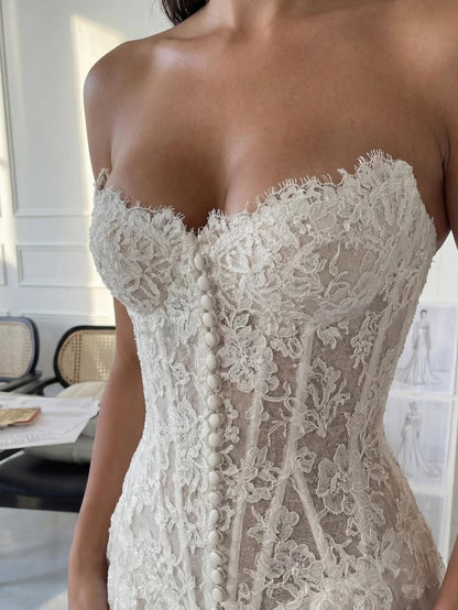 Strapless Sweetheart Lace Corset Ball Gown