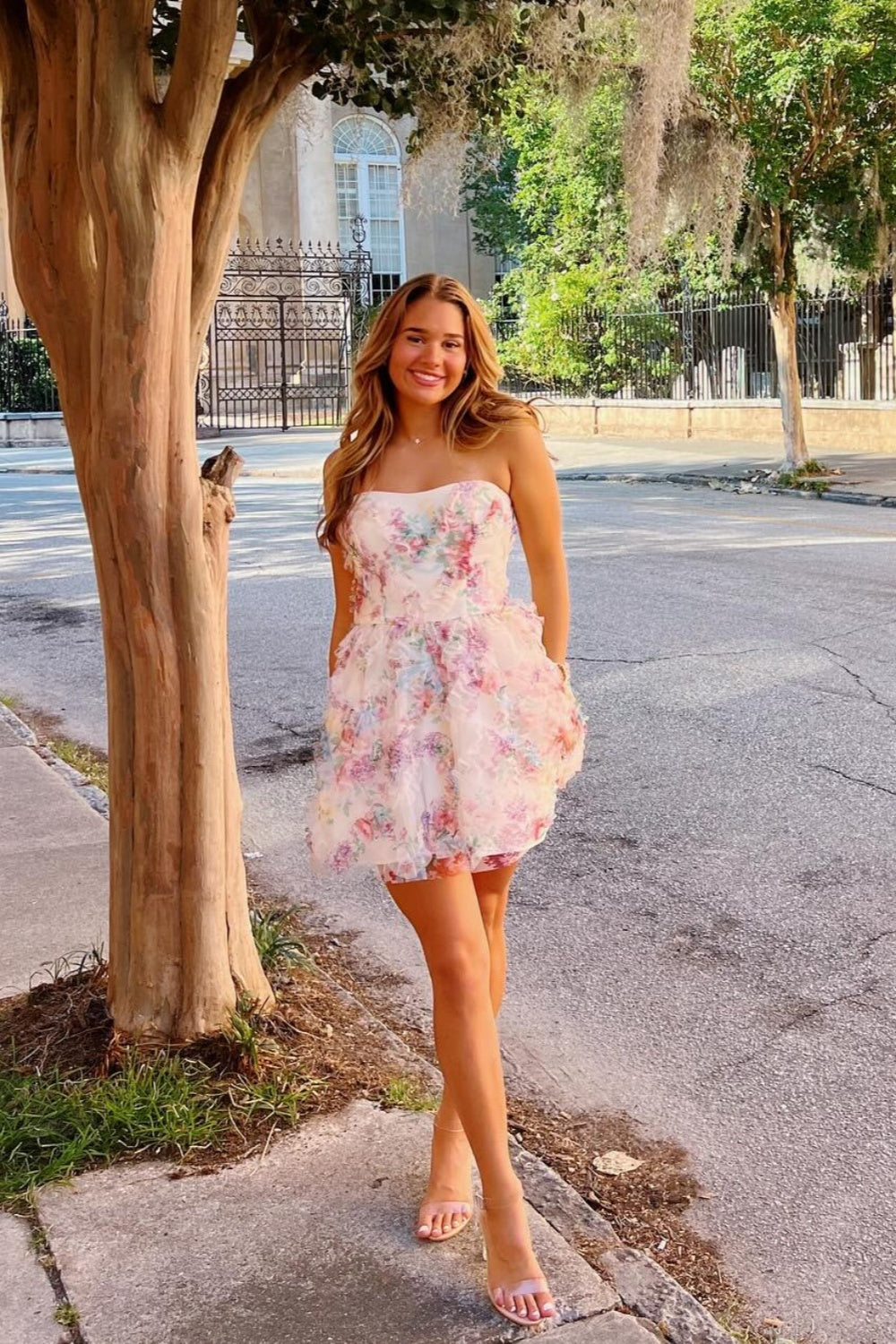 Strapless 3D Floral A-Line Mini Party Dress